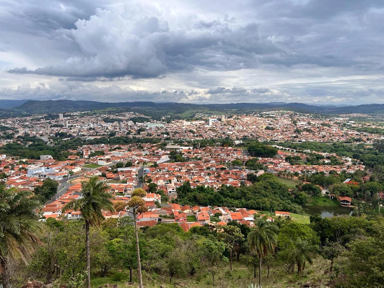 Panoramablick über São José Do Rio Pardo mit Palmen und bewölktem Himmel
